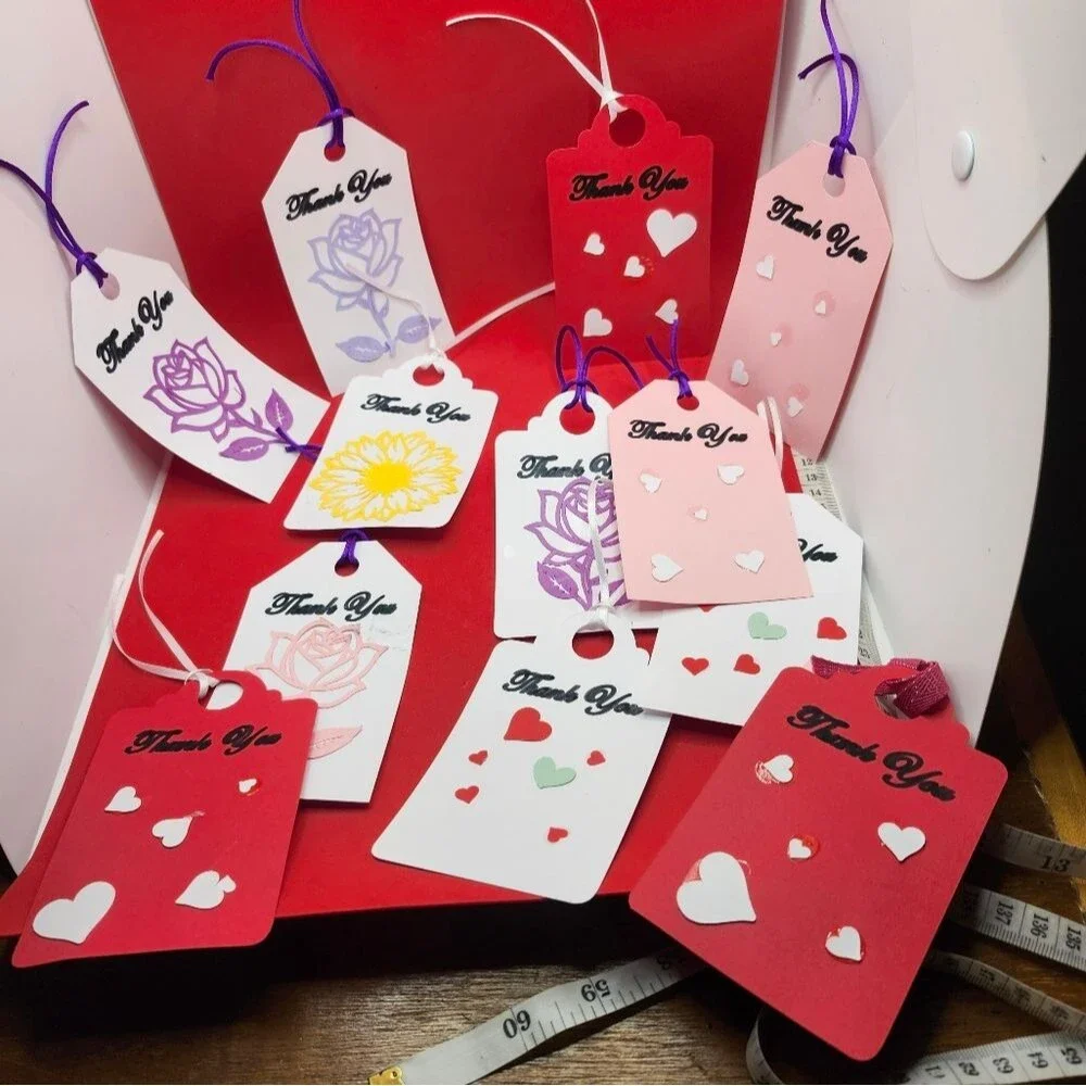 Hand Crafted 3-D Floral  Colorful Gift Tags Thank You Cards Set of 12